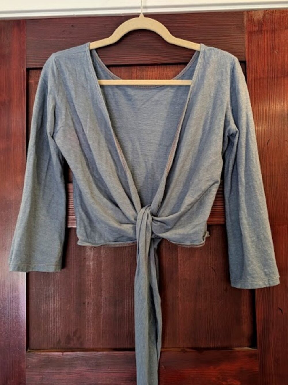 Small Dusk Bohemian Folk Long Sleeve Reversible Wrap Top Hemp Cotton Blend